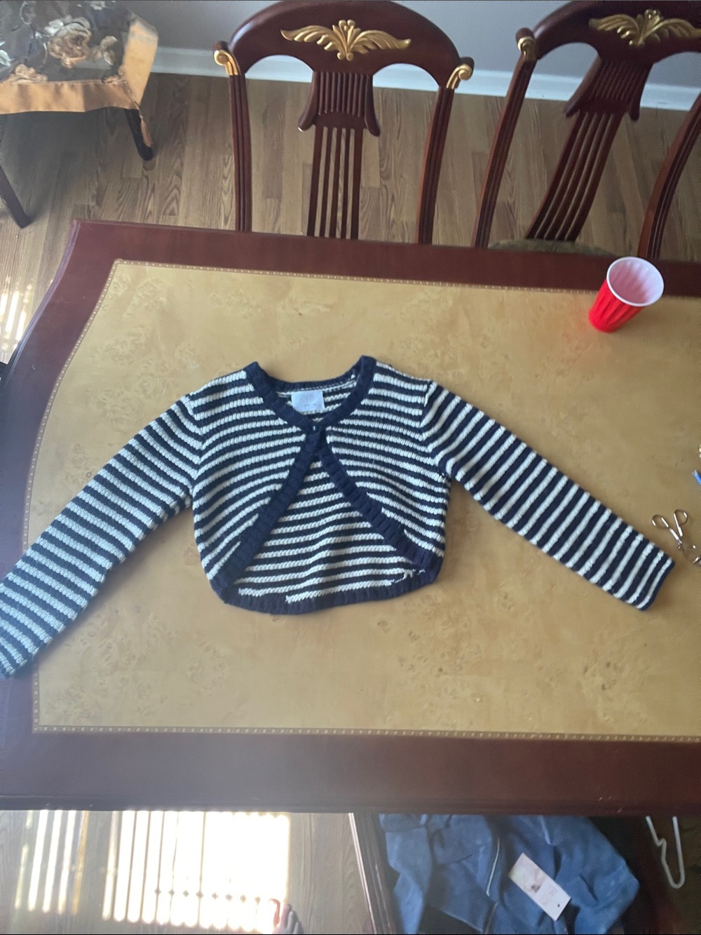 Zara Navy and White Striped Cropped Cardigan